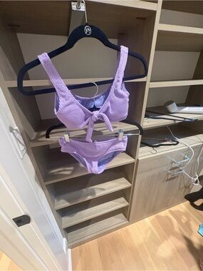 Limeapple Lavender Ribbed Tie-Front Kids Bikini